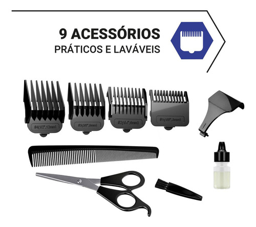 Cortador De Cabelos Philco 9 Acessórios 4 Pentes Preto 110v