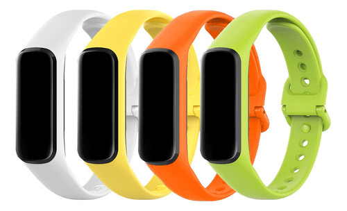 4 Pulseiras Silicone Para Samsung Galaxy Fit 2 R220 Sm-r220 Cor Branco / Laranja / Amarelo / Verde Limão Largura 16 Mm O Pacote Inclui 4 Pulseiras Para Fit 2 R220