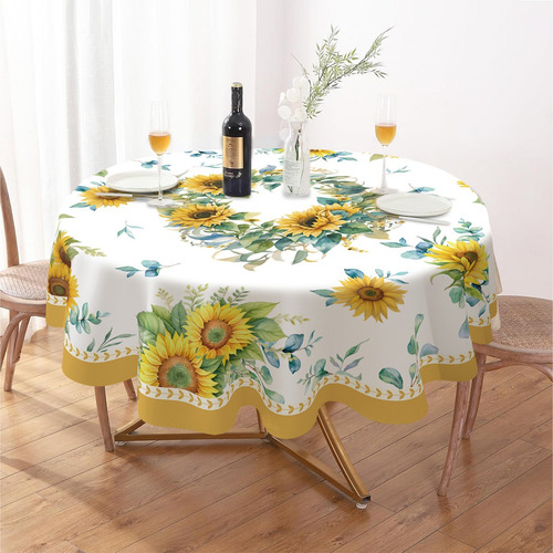 Mantel Redondo Floral Para Mesa De Dulces Decoración Jardín Color Amarillo Girasol