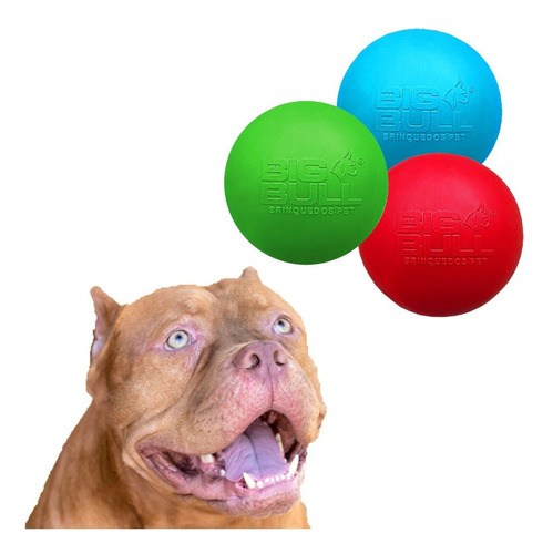 Brinquedo Para Cachorro Pet Bola 100mm Raças Grandes 3 Unid Cor Azul Bebê, Verde e Vemelho