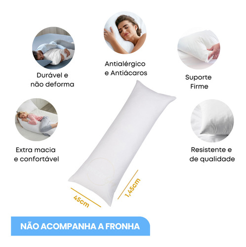 Travesseiro Corpo Xuxão Alívio Coluna Gestante Antialérgico E Antiácaro Fibra Siliconada Extra Macio