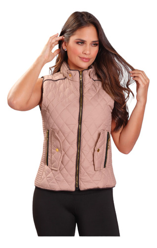 Chaqueta Acolchada Sin Mangas Para Mujer Color Rosa Claro