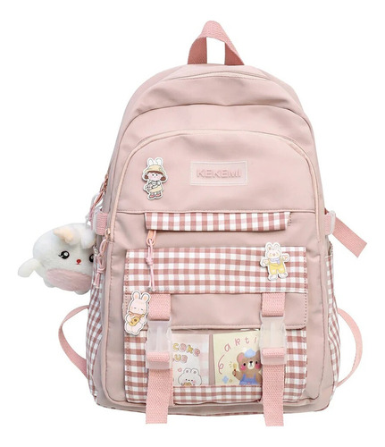 Mochila De Nylon Kawaii Jk Plaid Para Niñas En Edad Escolar