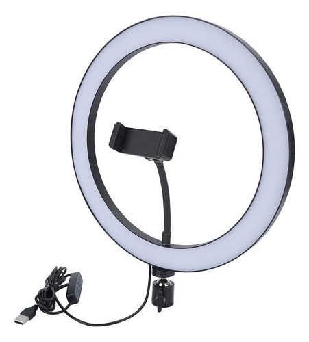 Aro De Luz 30cm Led Con Soporte Para Celular Y Para Trípode Negro Blanco Cálido