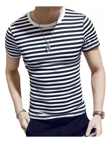 Camiseta A Rayas Para Hombre, Camisetas Ajustadas De Algodón