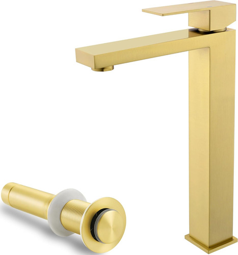 Grifo Monocomando Dorado Pico Alto Para Baño