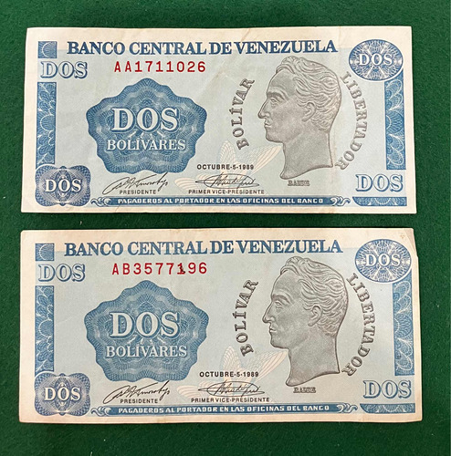 Billetes De Dos Bolívares. Tinoquitos