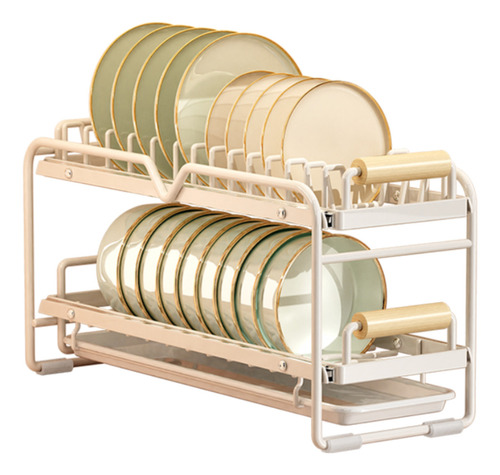 Organizador Rack Doble Deslizable Escurridor Para Cocina Color Blanco