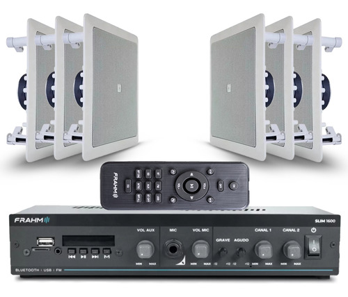 Som Ambiente Frahm 1600 + 6 Jbl Quad Teto P/ Lojas Academias Cor Preto Potência De Saída Rms 60 W 127v / 220v