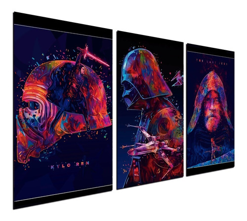 Imagen 1 de 3 de Cuadro Triptico 90x50cm Darth Luke Star Wars