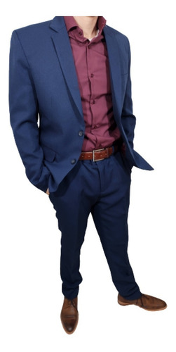 Imagen 2 de 8 de Ambo Traje Hombre Azul Entallado Pantalón Chupin De Calidad