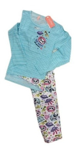 Pijama Invierno Remera Rayada Y  Pantalon Con Pandas So Pink