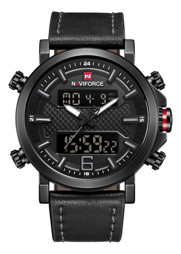 Reloj Naviforce Para Hombre, De Piel, Impermeable, Con Fecha