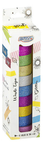 Caixa Washi Tape Glitter Glitter com 10 fitas de 15 mm x 5 mm Brw