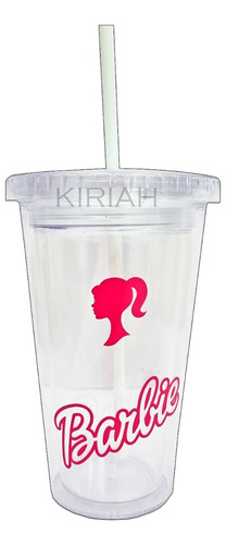 Vaso Barbie Girl Cine Acrílico Con Tapa Sorbete 500ml Rosa