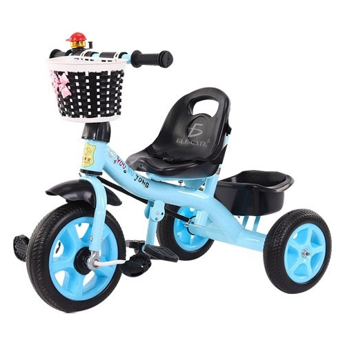 Triciclo Para Bebe Con Cajuela Y Barra Empuje Ajustable Color Azul