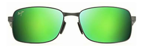 Maui Jim Shoal Anteojos De Sol Rectangulares Polarizadas Color Plomizo Cepillado/verde Espejo Polarizado