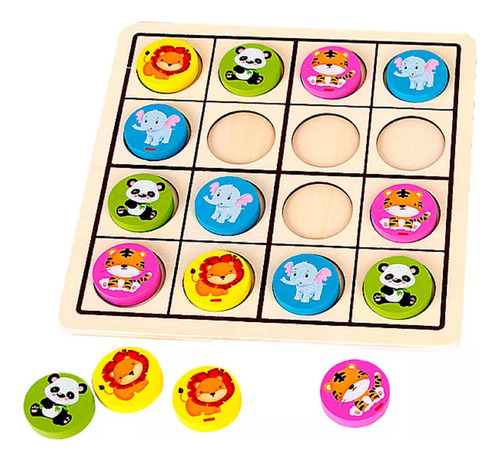 Juego Madera 2en1 Didáctico Sudoku Animales Tic Tac Toe -234