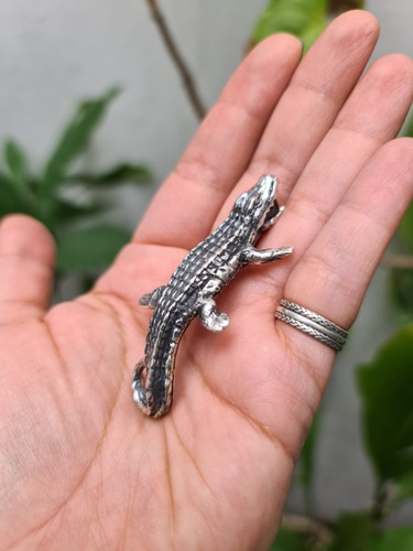 Pulsera Cocodrilo Plata Artesanal S925 Piel Simb Poder Fuerz