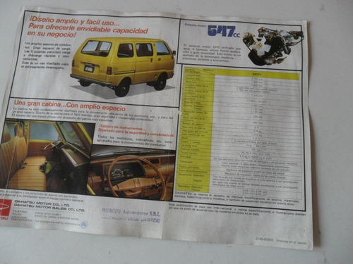 Folleto Daihatsu Catalogo 55 Wide Cab Van Pan Lactal Antiguo