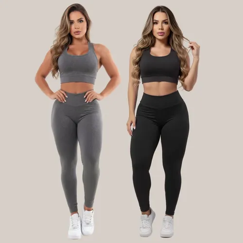 Kit 2 Conjuntos Calça Legging E Top Roupas Para Academia