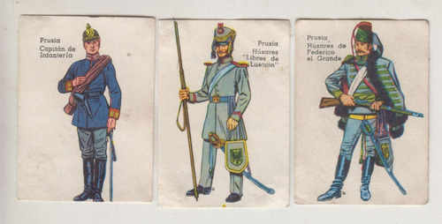 1969 Militaria 3 Tarjetas Soldados Prusianos Unicas Uruguay 