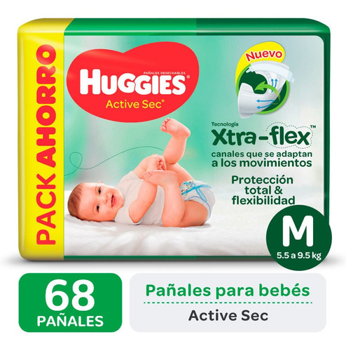 Pañales Huggies Active Sec Xtra Flex Ahorrapack M G Xg Xxg