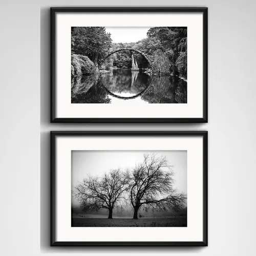 comprar Set 2 Cuadros Paisajes Blanco Y Negro Arboles Deco Paspartu