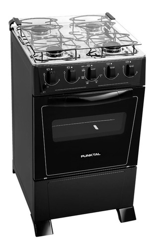 Cocina Punktal PK-375C a gas/eléctrica 4 hornallas  negra mate 220V puerta con visor 50L