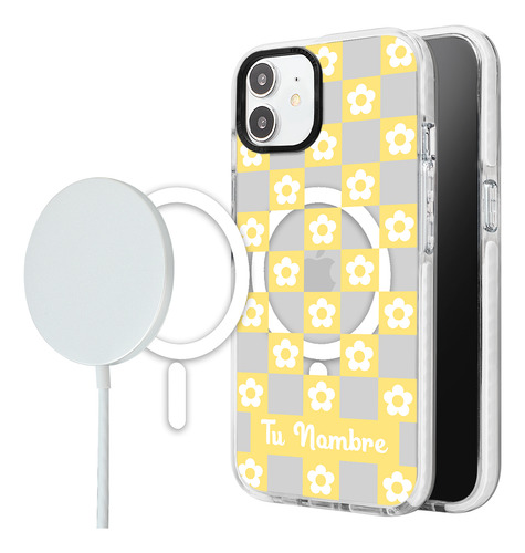 Funda Para iPhone Magsafe Para Mujer Nombre Flores Cuadros
