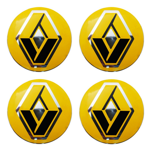 4 Emblemas Troquel Renault Amarillo Aluminio 7cm Para Pegar