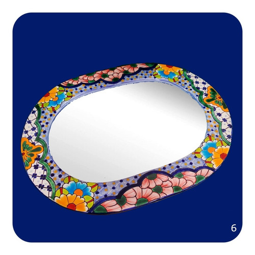 Imagen 2 de 2 de Espejo Ovalado Marco De Cerámica Tipo Talavera 54x42 Cm M6