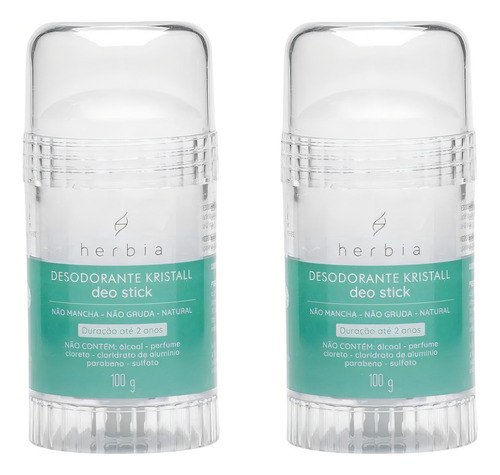 Kit 2 Desodorante Cristal Deo Stick 100g Hérbia Natural