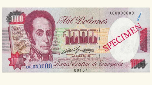 Venezuela, 1000 Bolívares, Agosto-08-1991, Serie A8, Unc