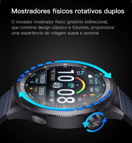 Smartwatch Kumi Watch Gear Gt3 Tela 1.43'' Músicas Integrada Preto Azul-escuro Preto