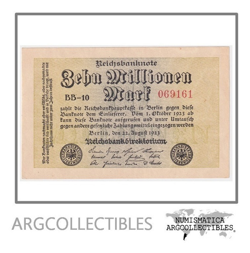 Imagen 1 de 3 de Alemania Billete 10000000 Marcos Pick 106 Año 1923 Unc Sin Circular