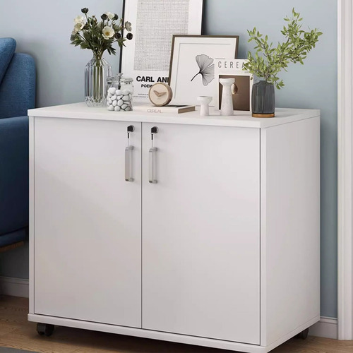 Archivero Blanco Oficina Doble Con Rueda Moderno Mueble 80cm Crema