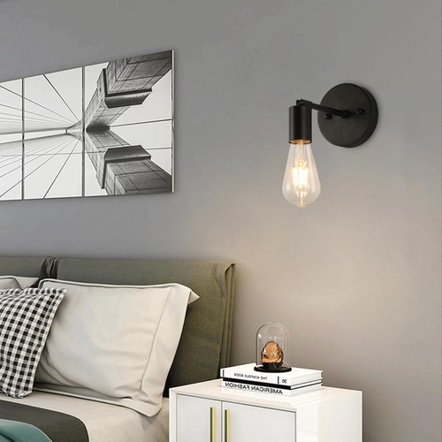Aplique De Pared Kivs Way Lampara Metal Color Negro E27 Diseño Industrial Abatible (p116)