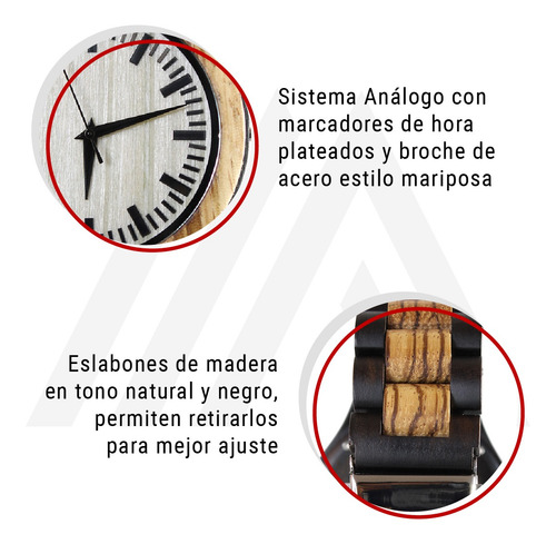 Imagen 5 de 10 de Reloj Hombre Correa Madera Combinado Negro Café