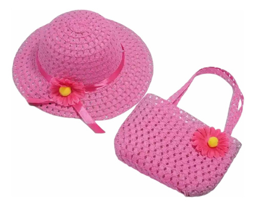 Sombrero Niña Rosado, Cartera Niña,verano, Gorro Niña