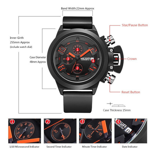 Reloj Megir 2002, Calendario Reloj Resistente Al Agua Color De La Correa Negro