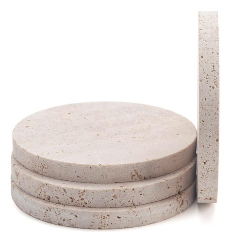 Juego De 4 Posavasos De Piedra Travertino Para Bebidas, Dise
