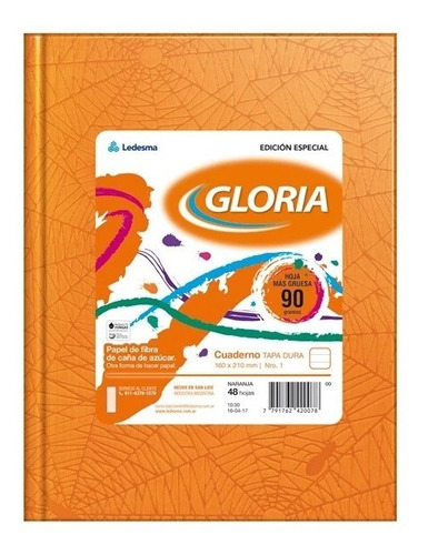 Cuaderno Gloria Tapa Dura N3 48 Hojas Rayadas Naranja