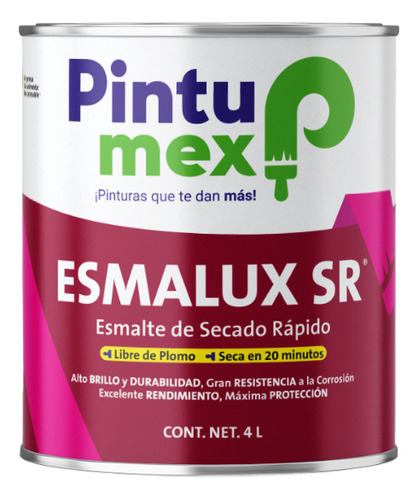 Pintumex Esmalux, Esmalte Base Aceite Secado Rápido 4 Litros Blanco Brillante