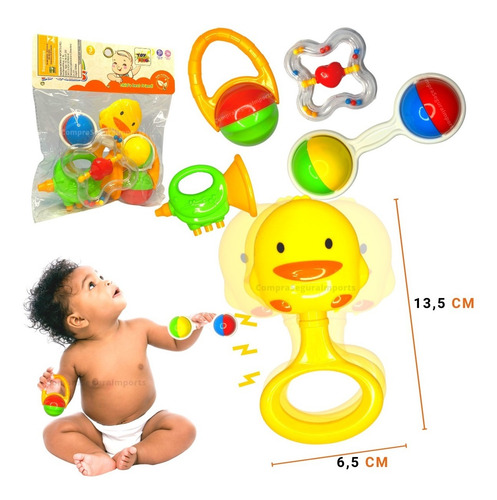 Imagem 3 de 3 de Brinquedos Para Bebê Kit Chocalho + Mordedor Macio Colorido