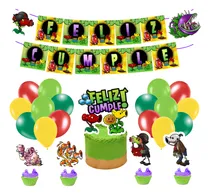 Comprar Set Globos+ Banderin+ Toppers Plantas Vs Zombie Feliz Cumple Verde Plantas Vs Zombies Fusion.