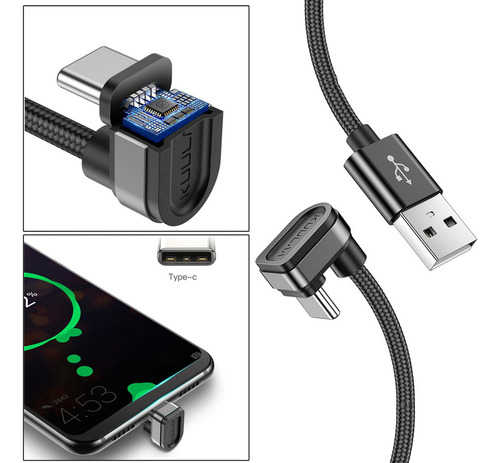 Cable De Cargador Usb Tipo C, En Forma De U De 180 Grados,