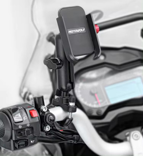 Soporte Porta Celular Aluminio Para Motos Manillar Motowolf