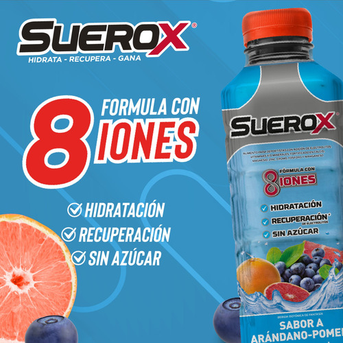 Pack Suerox 12 Bebidas Hidratantes Arandano Pomelo 630ml C/u