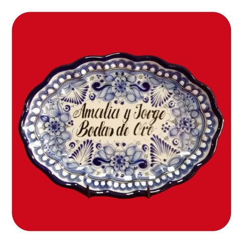 Imagen 2 de 9 de Charola Concha D Talavera Poblana 37x27 Cm Personalizada Chr